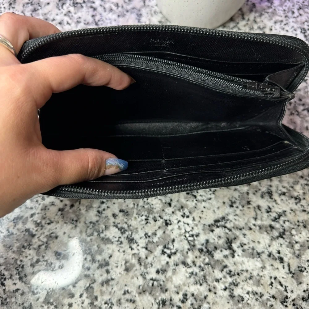 Prada | Black Zip Around Wallet Saffiano Leather Long